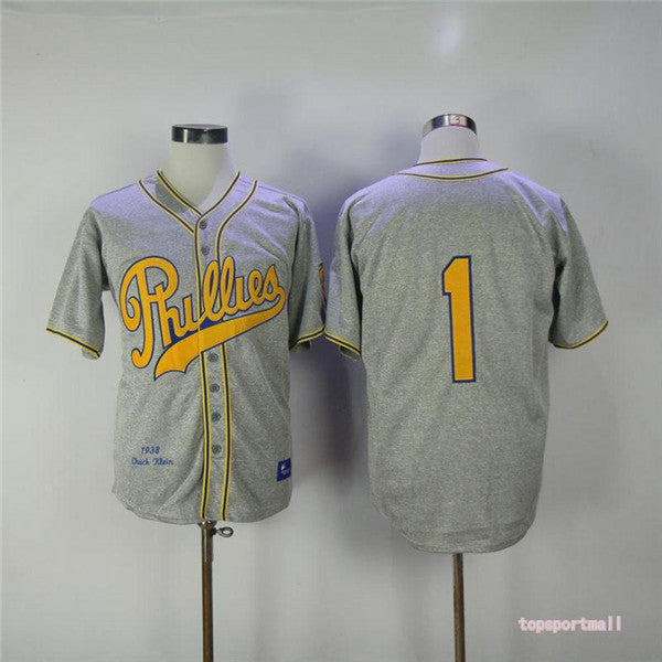 Custom Fan-Made Richie Ashburn Chuck Klein Philadelphia Phillies #1 Grey 1938 Baseball Jersey