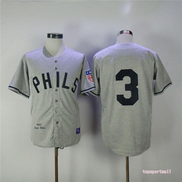 Custom Fan-Made Chuck Klein Philadelphia Phillies #3 Grey 1942 Baseball Jersey