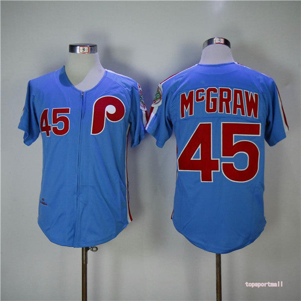 Custom Fan-Made Tug McGraw Philadelphia Phillies #45 Blue 1983 Throwback Baseball Jersey