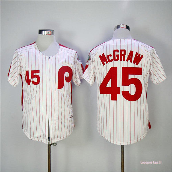 Custom Fan-Made Tug McGraw Philadelphia Phillies #45 White 1983 Throwback Baseball Jersey