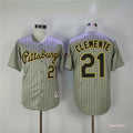Custom Fan-Made Roberto Clemente Pinstripe Pittsburgh Pirates #21 Grey Baseball Jersey