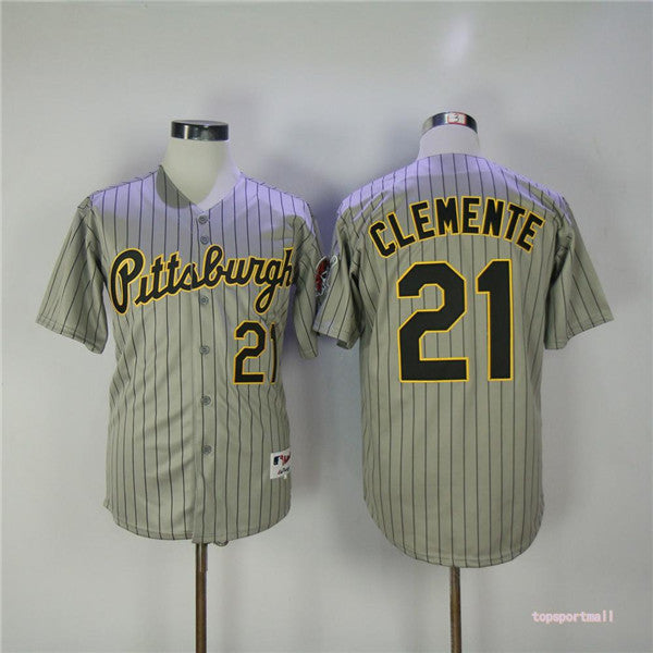 Custom Fan-Made Roberto Clemente Pinstripe Pittsburgh Pirates #21 Grey Baseball Jersey