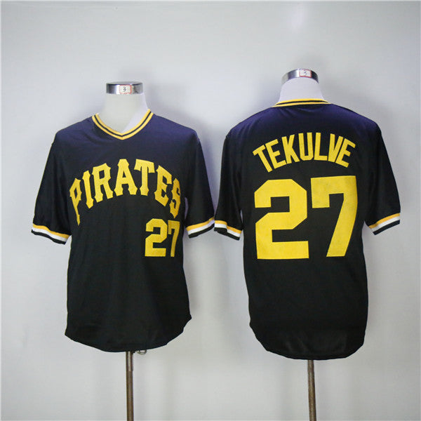 Custom Fan-Made Jung Ho Kang Pittsburgh Pirates #27 Black Throwback Baseball Jersey