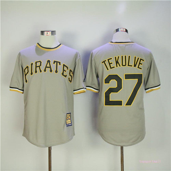 Custom Fan-Made Jung Ho Kang Pittsburgh Pirates #27 Grey Throwback Baseball Jersey