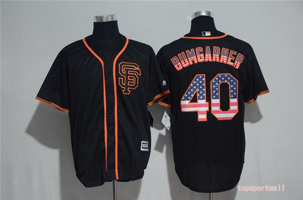 Custom Fan-Made Madison Bumgarner SF USA Flag San Francisco Giants #40 Black Baseball Jersey