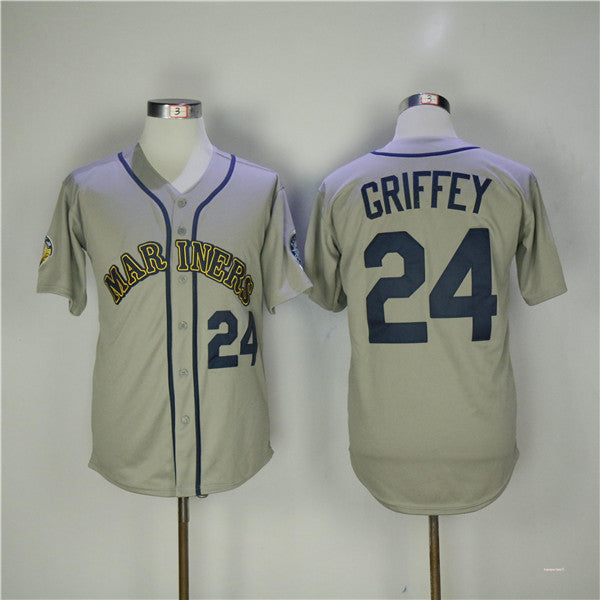 Custom Fan-Made Ken Griffey Seattle Mariners #24 Grey Throwback Baseball Jersey