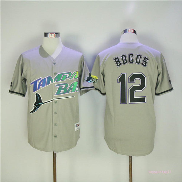 Custom Fan-Made Wade Boggs Tampa Bay Rays #12 Grey Throwback Baseball Jersey