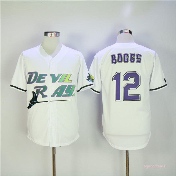 Custom Fan-Made Wade Boggs Tampa Bay Rays #12 White Throwback Baseball Jersey