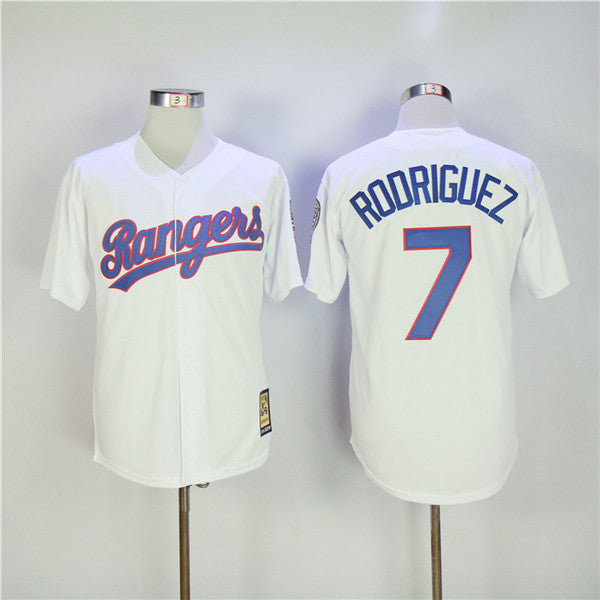 Custom Fan-Made Ivan Rodriguez Texas Rangers #7 White Throwback Baseball Jersey