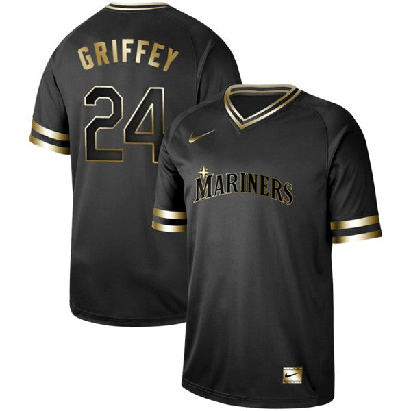 Custom Fan-Made Ken Griffey Jr Seattle Mariners #24 Black Baseball Jersey