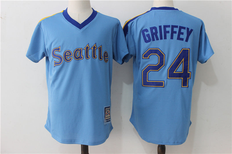 Custom Fan-Made Ken Griffey Jr Seattle Mariners #24 Blue Baseball Jersey