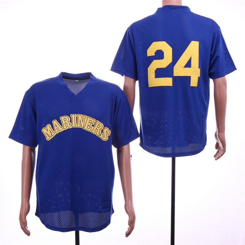Custom Fan-Made Ken Griffey Jr Seattle Mariners #24 Blue Throwback Baseball Jersey