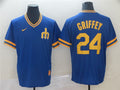 Custom Fan-Made Ken Griffey Jr Seattle Mariners #24 Blue Throwback Baseball Jersey