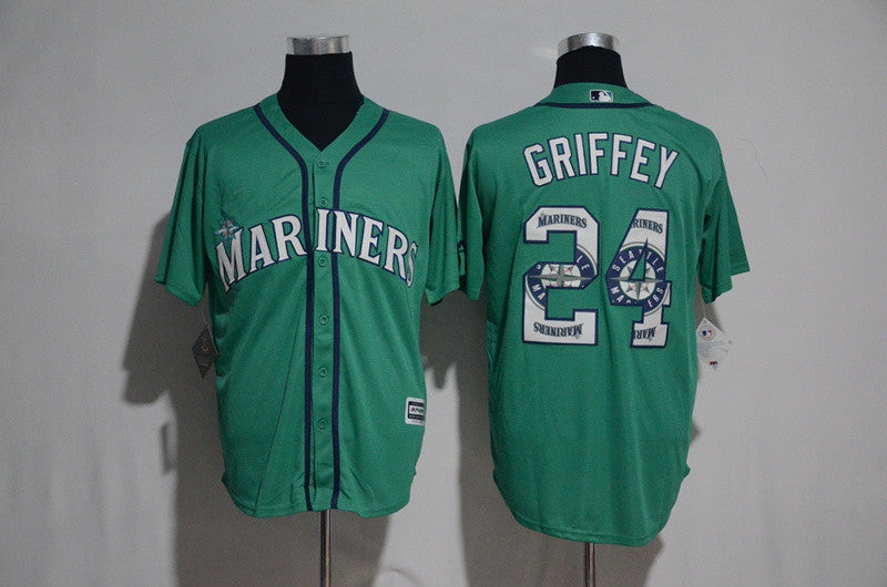 Custom Fan-Made Ken Griffey Jr. Print Seattle Mariners #24 Green Baseball Jersey