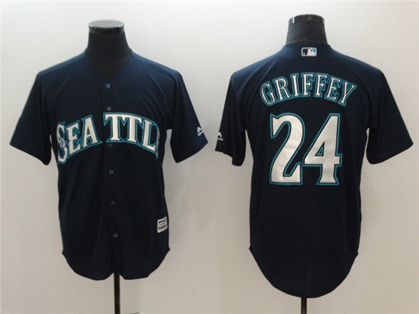 Custom Fan-Made Ken Griffey Jr Seattle Mariners #24 Navy Baseball Jersey