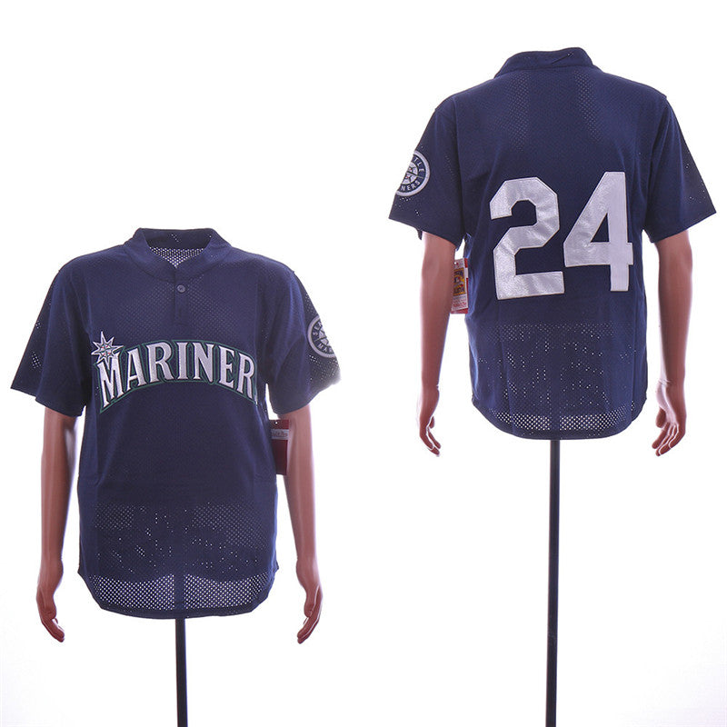 Custom Fan-Made Ken Griffey Jr Seattle Mariners #24 Navy Throwback Baseball Jersey