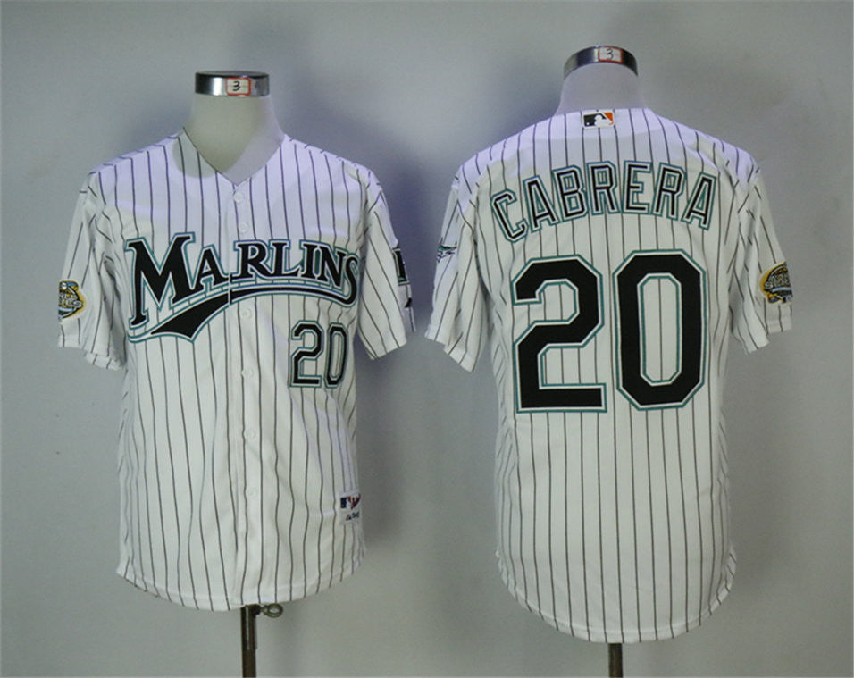 Custom Fan-Made Miguel Cabrera Miami Marlins #20 White Throwback Baseball Jersey
