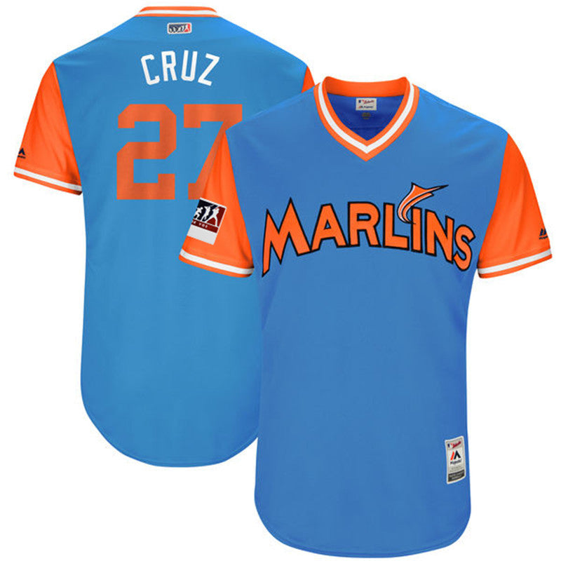Custom Fan-Made Giancarlo Stanton Cruz Miami Marlins #27 Blue 2018 Baseball Jersey