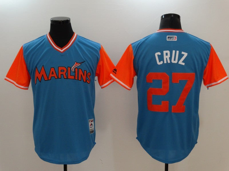 Custom Fan-Made Giancarlo Stanton Cruz Miami Marlins #27 Blue 2017 Baseball Jersey