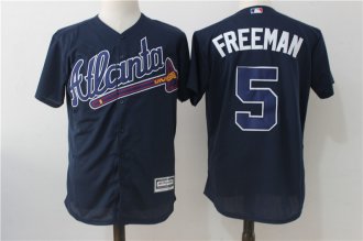 Custom Fan-Made Freeman Dark Atlanta Braves #5 Blue Baseball Jersey