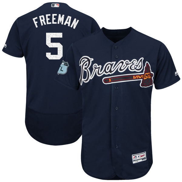 Custom Fan-Made Freddie Freeman Spring Training Navy 2017 Atlanta Braves Baseball Jersey Atlanta Braves Navy 2017 Baseball Jersey