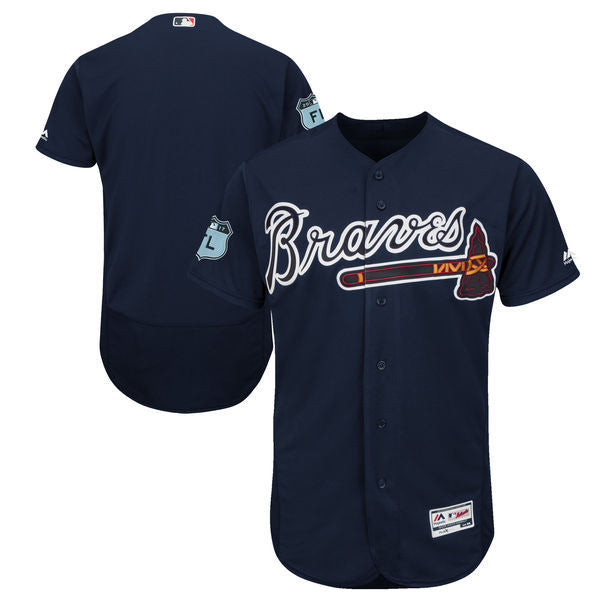 Custom Fan-Made Spring Training Navy 2017 Atlanta Braves Baseball Jersey Atlanta Braves Navy 2017 Baseball Jersey