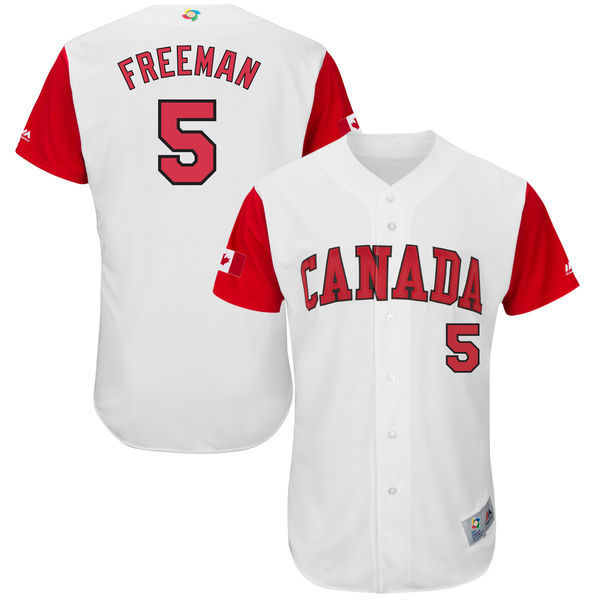 Custom Fan-Made Men Canada Freddie Freeman Style #5 White 2017 Baseball Jersey