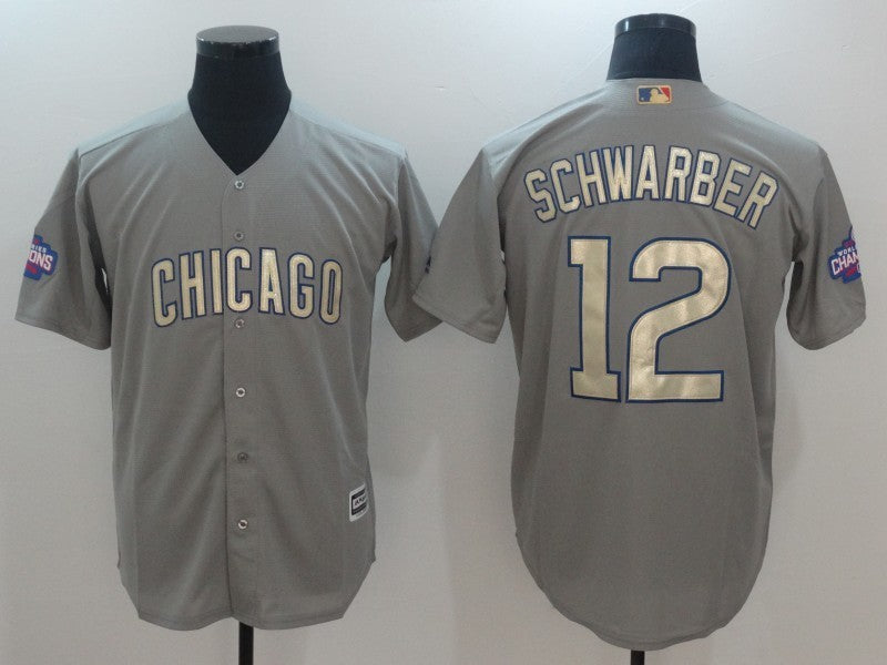 Custom Fan-Made Kyle Schwarber Chicago Cubs #12 Grey 2017 Baseball Jersey