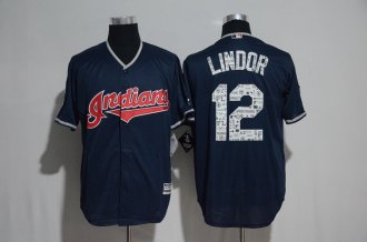 Custom Fan-Made Men Francisco Lindor Spring Training Cleveland Guardians #12 Navy 2017 Baseball Jersey