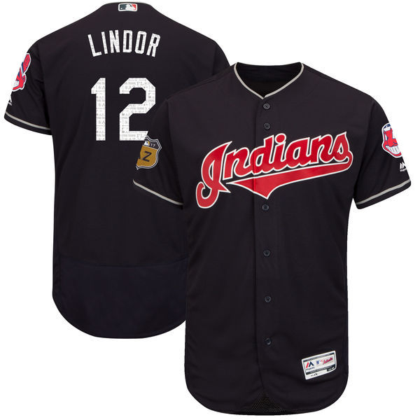 Custom Fan-Made Men Francisco Lindor Spring Training Navy 2017 Cleveland Guardians Baseball Jersey Cleveland Guardians Navy 2017 Baseball Jersey