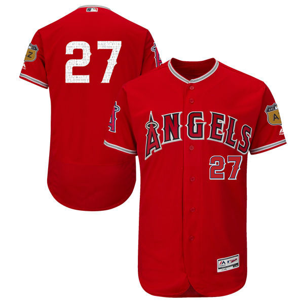 Custom Fan-Made Mike Trout On-Field Spring Training Scarlet 2017 Los Angeles Angels Baseball Jersey Los Angeles Angels 2017 Baseball Jersey