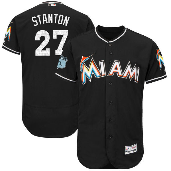 Custom Fan-Made Giancarlo Stanton Spring Training Black 2017 Miami Marlins Baseball Jersey Miami Marlins Black 2017 Baseball Jersey