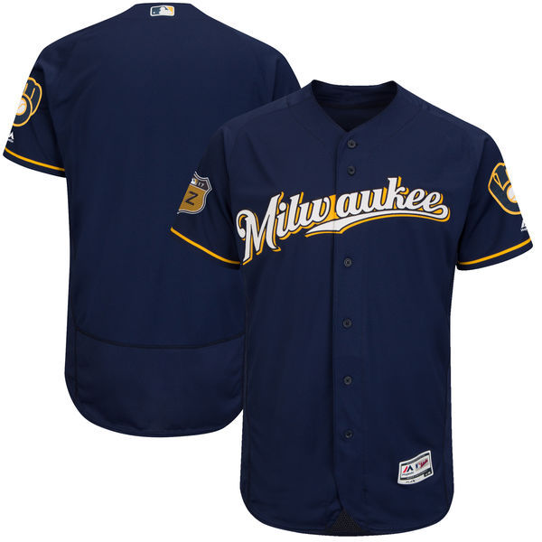 Custom Fan-Made Spring Training Navy 2017 Milwaukee Brewers Baseball Jersey Milwaukee Brewers Navy 2017 Baseball Jersey