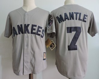 Custom Fan-Made Mickey Mantle New York Yankees #7 Grey Throwback Baseball Jersey
