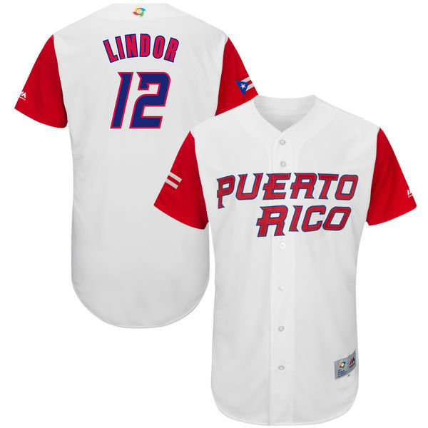 Custom Fan-Made Men Puerto Rico Francisco Lindor Style #12 White 2017 Baseball Jersey