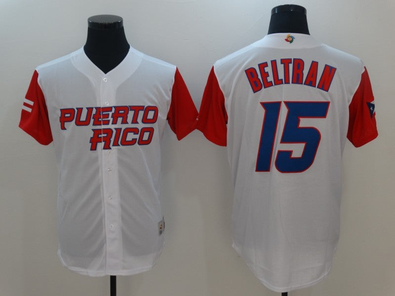 Custom Fan-Made Men Puerto Rico Carlos Beltran Style #15 White 2017 Baseball Jersey
