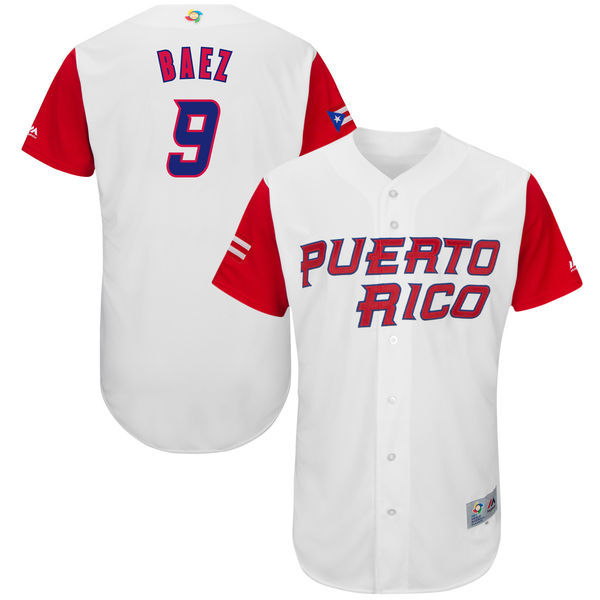 Custom Fan-Made Men Puerto Rico Javier Baez Style #9 White 2017 Baseball Jersey