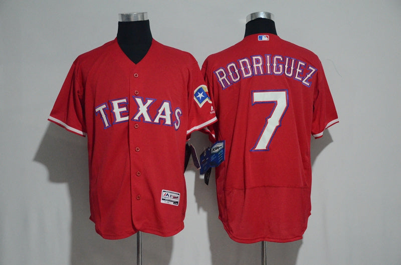 Custom Fan-Made Rodriguez Texas Rangers #7 Red Baseball Jersey