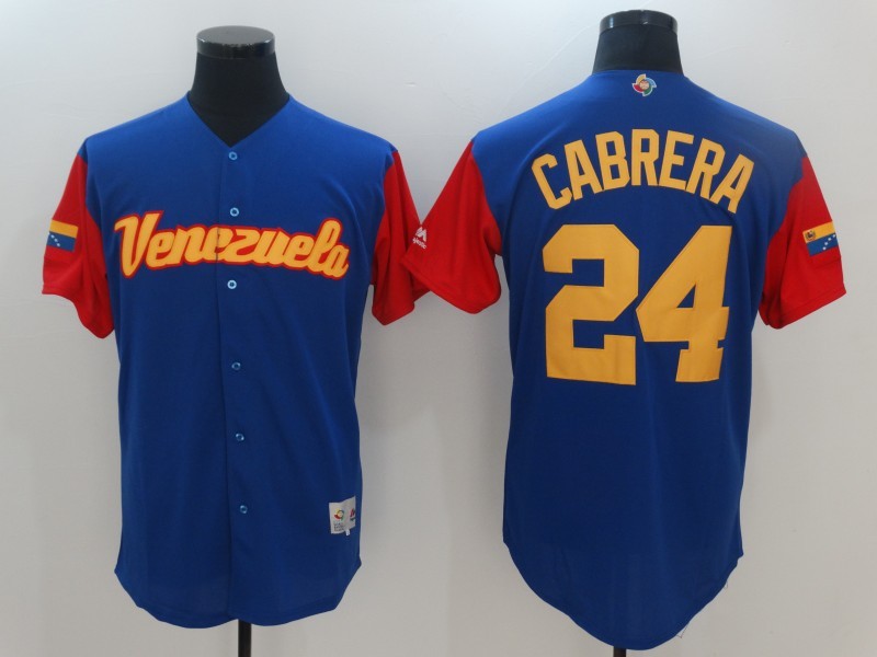 Custom Fan-Made Men Venezuela Miguel Cabrera Style #24 Blue 2017 Baseball Jersey