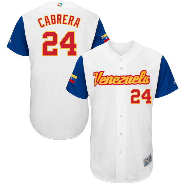 Custom Fan-Made Men Venezuela Miguel Cabrera Style #24 White 2017 Baseball Jersey