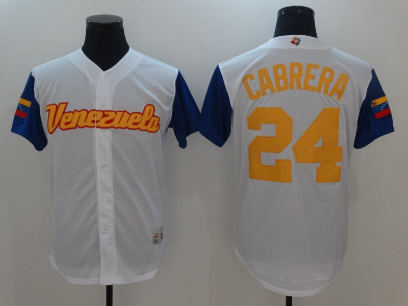 Custom Fan-Made Men Venezuela Miguel Cabrera Style #24 White 2017 Baseball Jersey