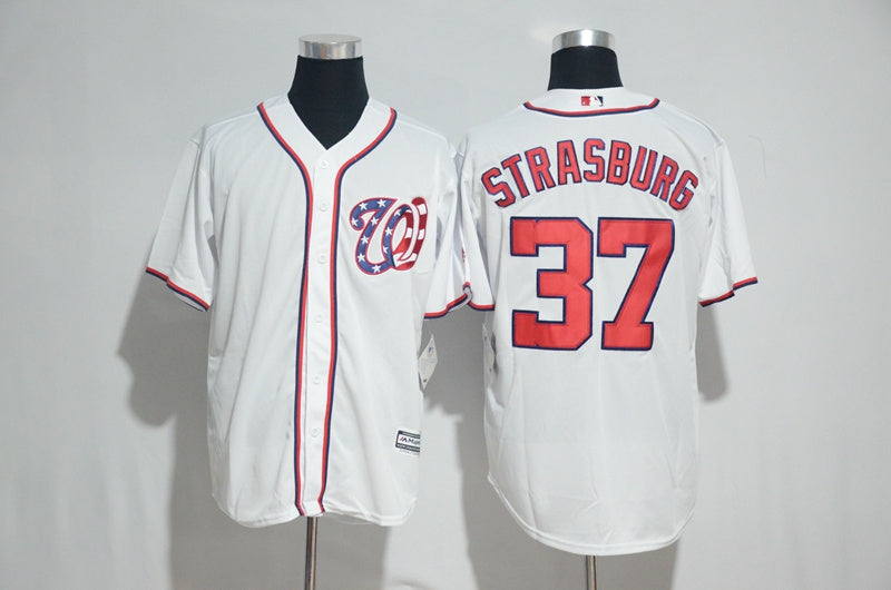 Custom Fan-Made Strasbur Washington Nationals #37 White 2017 Baseball Jersey