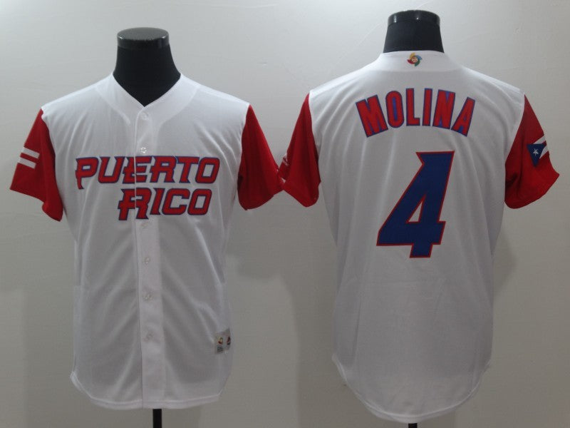 Custom Fan-Made Puerto Rico Yadier Molina Style #4 White 2017 Baseball Jersey