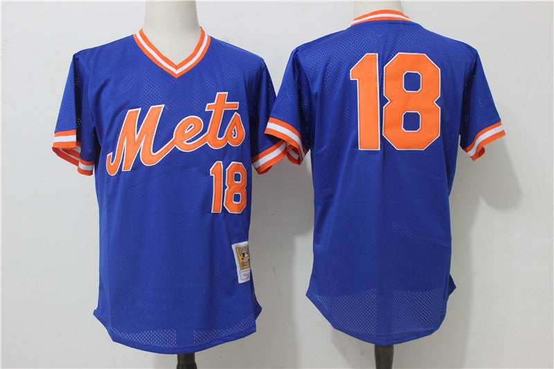 Custom Fan-Made Darryl Strawberry Batting New York Mets #18 Blue Baseball Jersey