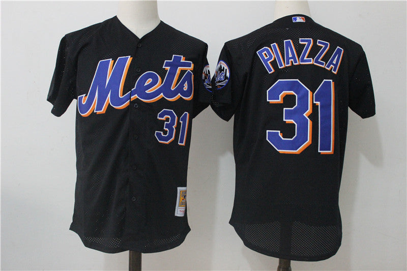 Custom Fan-Made Mike Piazza Batting New York Mets #31 Black Baseball Jersey