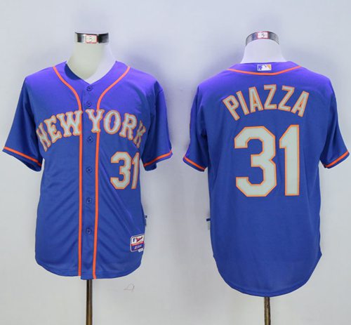 Custom Fan-Made Mike Piazza Grey NO New York Mets #31 Grey 2016 Baseball Jersey