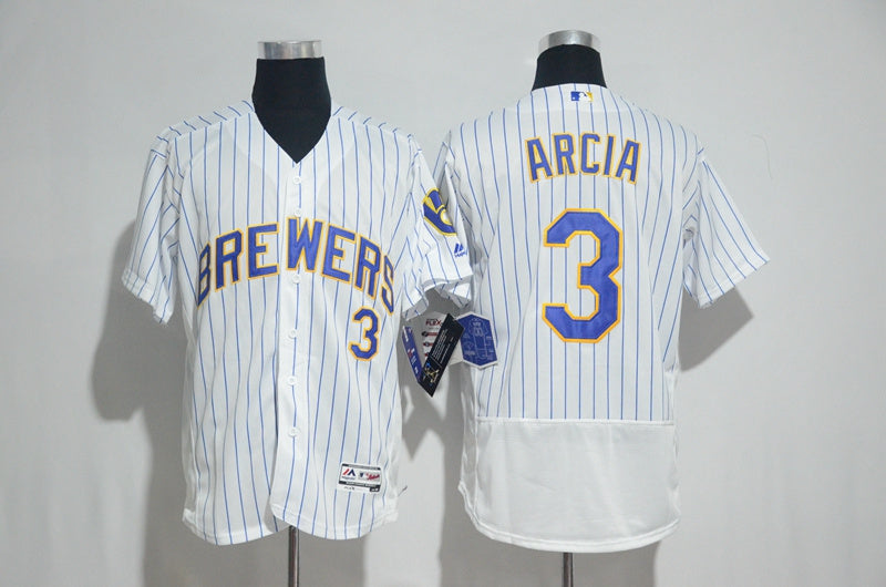 Custom Fan-Made Orlando Arcia Milwaukee Brewers #3 White Baseball Jersey