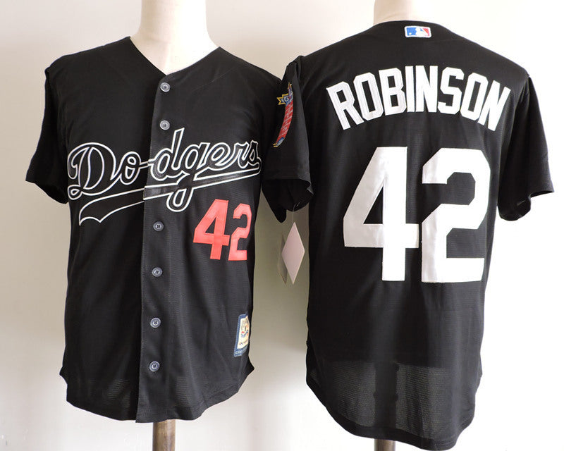 Custom Fan-Made Jackie Robinson Los Angeles Dodgers #42 Black Throwback Baseball Jersey