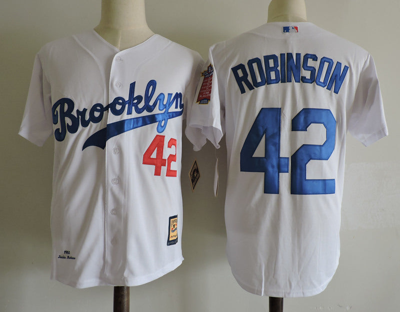 Custom Fan-Made Jackie Robinson Los Angeles Dodgers #42 White Throwback Baseball Jersey