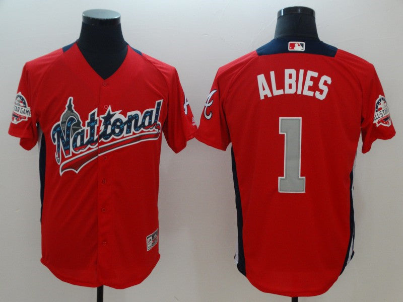 Custom Fan-Made Ozzie Albies Run Derby Style #1 Red 2018 All-Star Edition Baseball Jersey